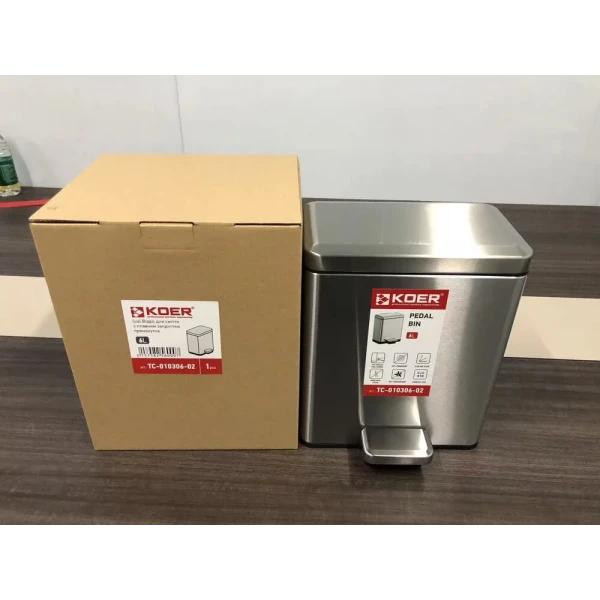 Відро для сміття з плавним закриттям прямокутне Koer TC-010306-02 6 л колір нержавійка (KR5600)