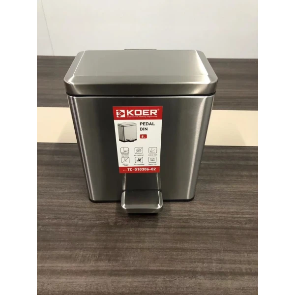 Відро для сміття з плавним закриттям прямокутне Koer TC-010306-02 6 л колір нержавійка (KR5600)
