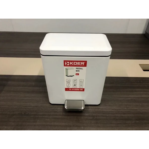 Відро для сміття з плавним закриттям прямокутне Koer TC-010306-08 6 л колір білий (KR5601)