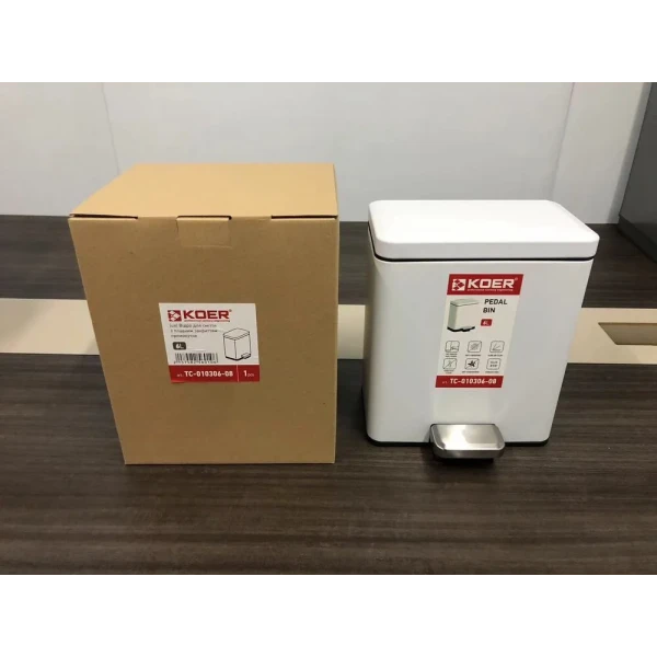 Відро для сміття з плавним закриттям прямокутне Koer TC-010306-08 6 л колір білий (KR5601)