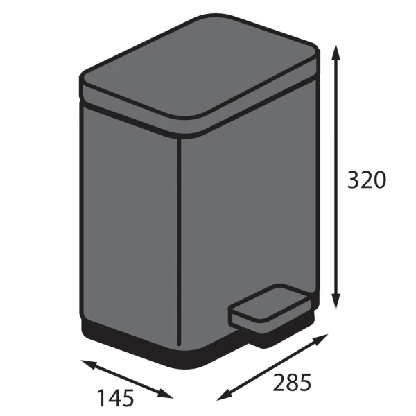 Відро для сміття з плавним закриттям прямокутне Koer TC-010306-07 6 л колір графіт (KR5602)