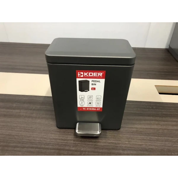 Відро для сміття з плавним закриттям прямокутне Koer TC-010306-07 6 л колір графіт (KR5602)