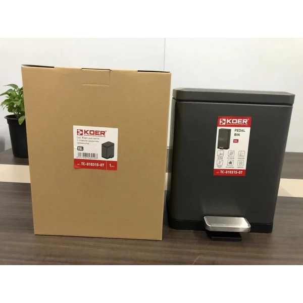 Відро для сміття з плавним закриттям прямокутне Koer TC-010315-07 15 л колір графіт (KR5604)