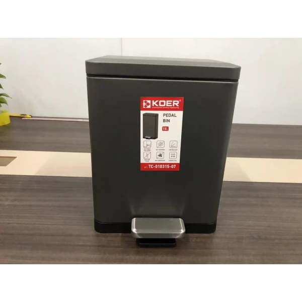 Відро для сміття з плавним закриттям прямокутне Koer TC-010315-07 15 л колір графіт (KR5604)