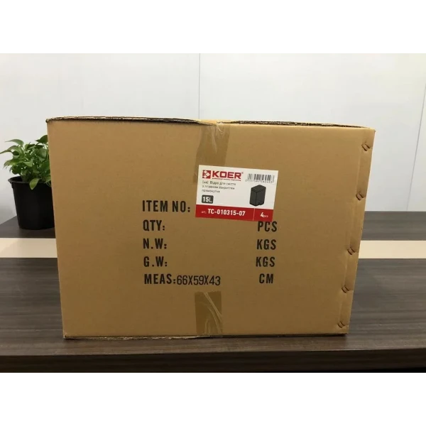 Відро для сміття з плавним закриттям прямокутне Koer TC-010315-07 15 л колір графіт (KR5604)