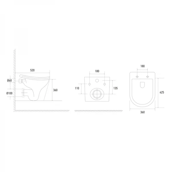 Унитаз подвесной эргономичный Koer TT-0102-T3 520x360x360mm система смыва TORNADO 3.0 (KR5616)