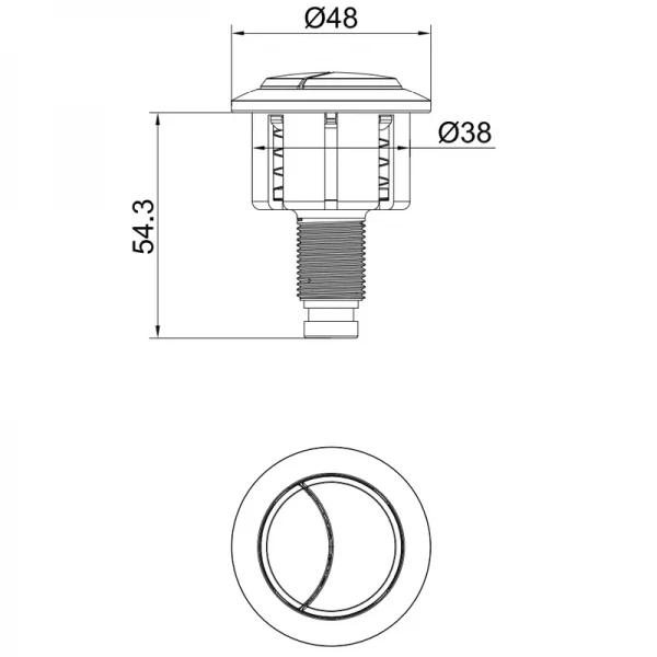Кнопка спуска воды для пневматического сливного клапана бачка унитаза двойная KOER KT-1403 для KT-0201, (цвет ХРОМ) (KR5700)