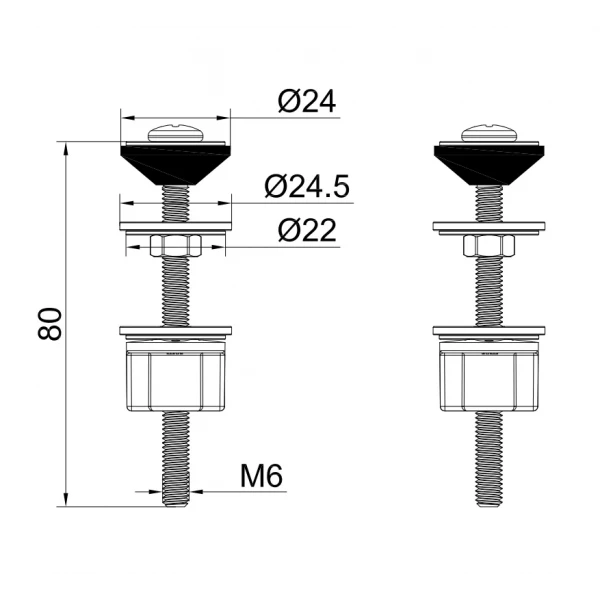 Болти кріплення бачка до унітазу (нержавіюча сталь) KOER KT-1406 (KR5704)