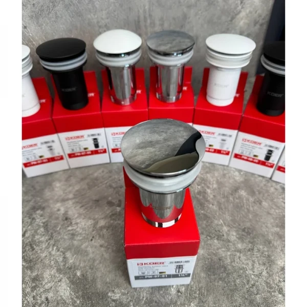Донный клапан для раковины Koer PW-07-01 1 1/4'' с переливом автоматический СLICK-СLACK (Цвет хром) (KR5782)