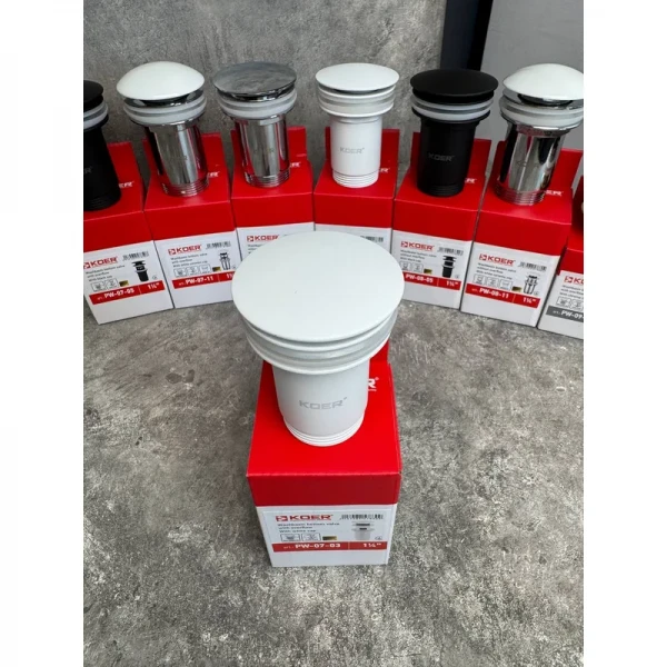 Донний клапан для раковини Koer PW-07-03 1 1/4'' з переливом автоматичний СLICK-СLACK (Колір білий) (KR5783)
