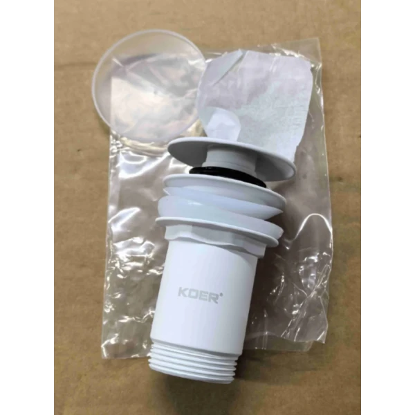 Донний клапан для раковини Koer PW-07-03 1 1/4'' з переливом автоматичний СLICK-СLACK (Колір білий) (KR5783)