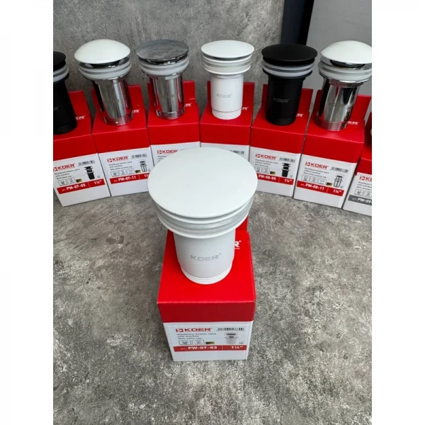 Донний клапан для раковини Koer PW-07-03 1 1/4'' з переливом автоматичний СLICK-СLACK (Колір білий) (KR5783)