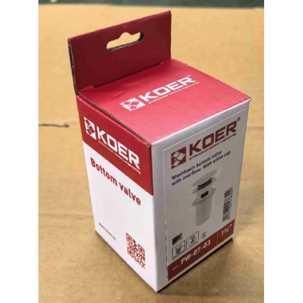 Донний клапан для раковини Koer PW-07-03 1 1/4'' з переливом автоматичний СLICK-СLACK (Колір білий) (KR5783)