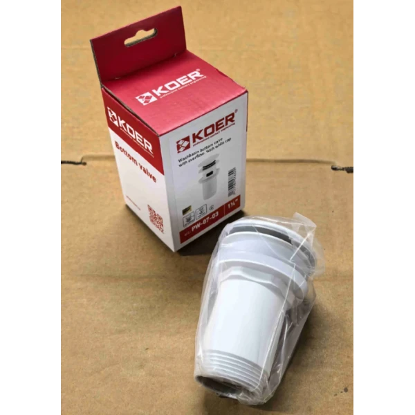 Донний клапан для раковини Koer PW-07-03 1 1/4'' з переливом автоматичний СLICK-СLACK (Колір білий) (KR5783)