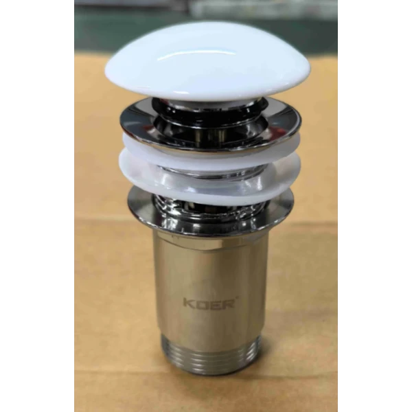 Донний клапан для раковини Koer PW-07-11 1 1/4'' з переливом автоматичний СLICK-СLACK (Біла керам.накл.) (KR5784)