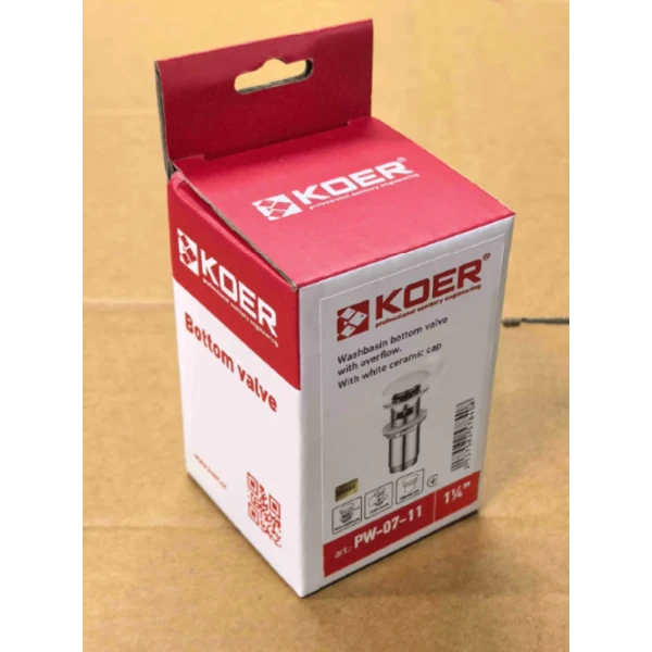 Донний клапан для раковини Koer PW-07-11 1 1/4'' з переливом автоматичний СLICK-СLACK (Біла керам.накл.) (KR5784)