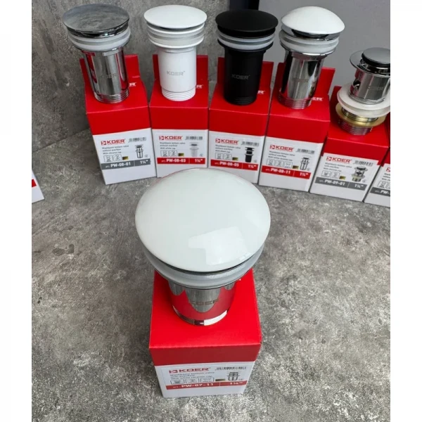 Донний клапан для раковини Koer PW-07-11 1 1/4'' з переливом автоматичний СLICK-СLACK (Біла керам.накл.) (KR5784)