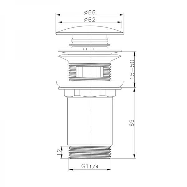 Донний клапан для раковини Koer PW-07-05 1 1/4'' з переливом автоматичний СLICK-СLACK (Колір чорн) (KR5785)