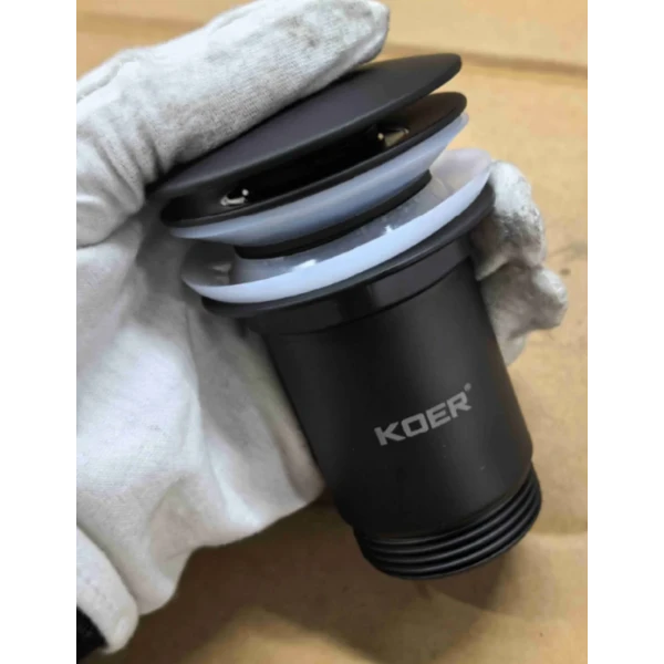 Донный клапан для раковины Koer PW-07-05 1 1/4'' с переливом автоматический СLICK-СLACK (Цвет черный) (KR5785)