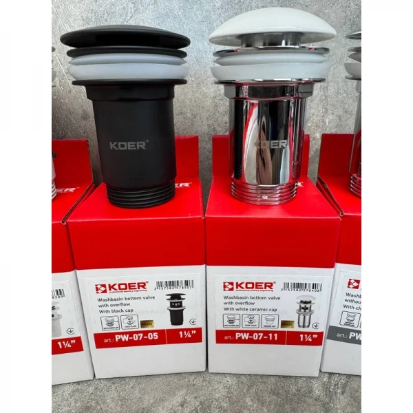 Донний клапан для раковини Koer PW-07-05 1 1/4'' з переливом автоматичний СLICK-СLACK (Колір чорн) (KR5785)