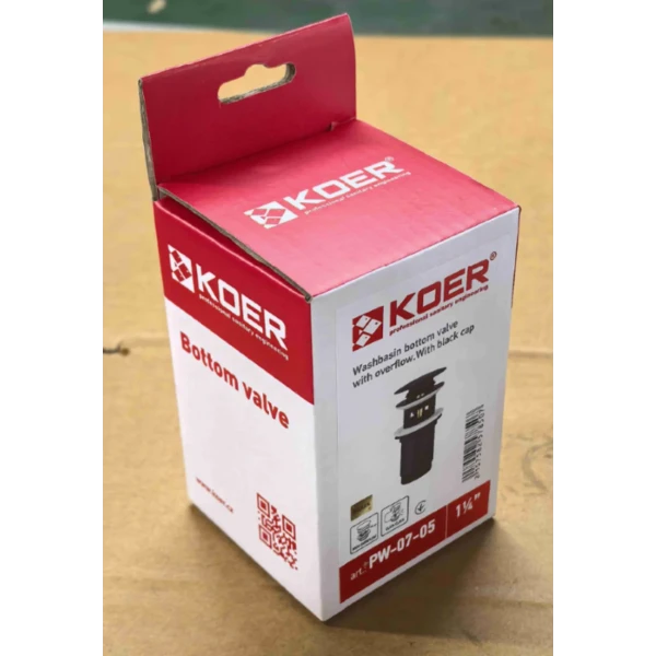 Донный клапан для раковины Koer PW-07-05 1 1/4'' с переливом автоматический СLICK-СLACK (Цвет черный) (KR5785)