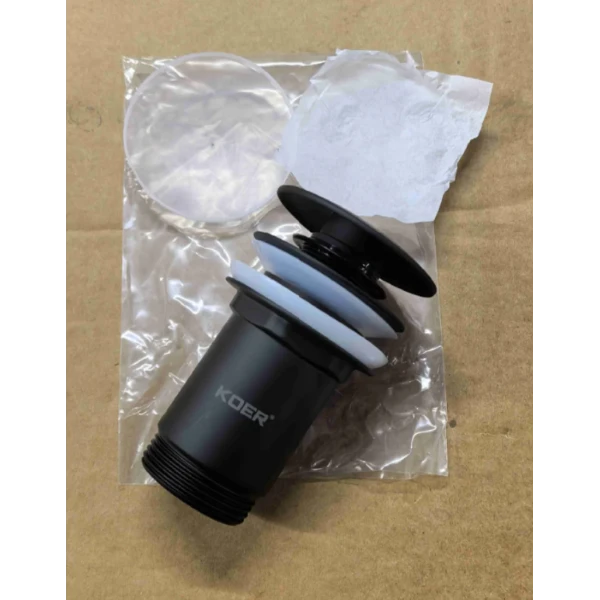 Донный клапан для раковины Koer PW-07-05 1 1/4'' с переливом автоматический СLICK-СLACK (Цвет черный) (KR5785)