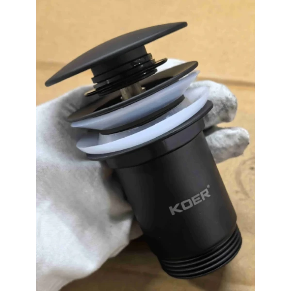 Донный клапан для раковины Koer PW-07-05 1 1/4'' с переливом автоматический СLICK-СLACK (Цвет черный) (KR5785)