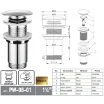 Донный клапан для раковины Koer PW-08-01 1 1/4'' без перелива автоматический СLICK-СLACK (Цвет хром) (KR5786)