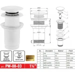 Донный клапан для раковины Koer PW-08-03 1 1/4'' без перелива автоматический СLICK-СLACK (Цвет белый) (KR5787)