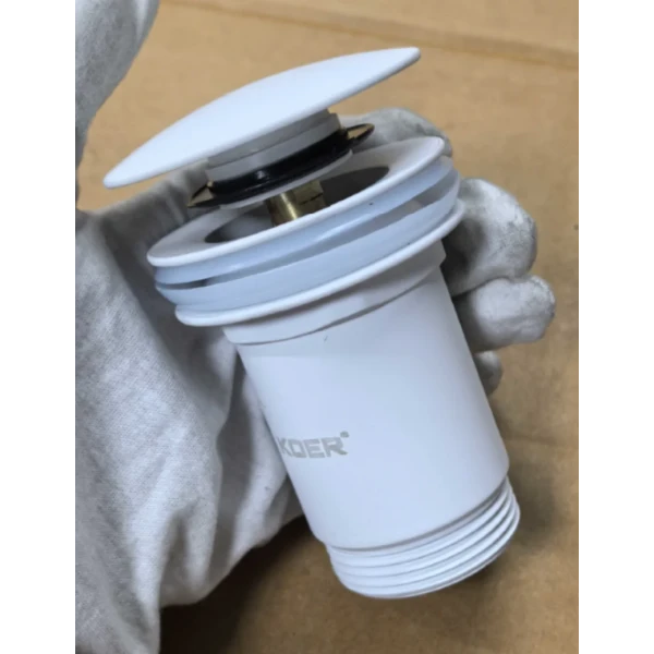Донный клапан для раковины Koer PW-08-03 1 1/4'' без перелива автоматический СLICK-СLACK (Цвет белый) (KR5787)