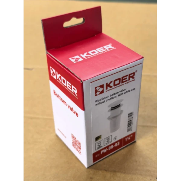 Донный клапан для раковины Koer PW-08-03 1 1/4'' без перелива автоматический СLICK-СLACK (Цвет белый) (KR5787)