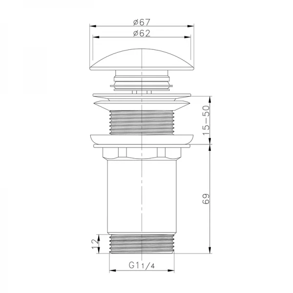 Донний клапан для раковини Koer PW-08-11 1 1/4''  без переливу автоматичний СLICK-СLACK (Біла керам.накл) (KR5788)