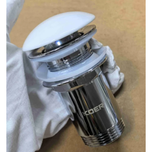 Донный клапан для раковины Koer PW-08-11 1 1/4'' без перелива автоматический СLICK-СLACK (Белая керам.накл) (KR5788)