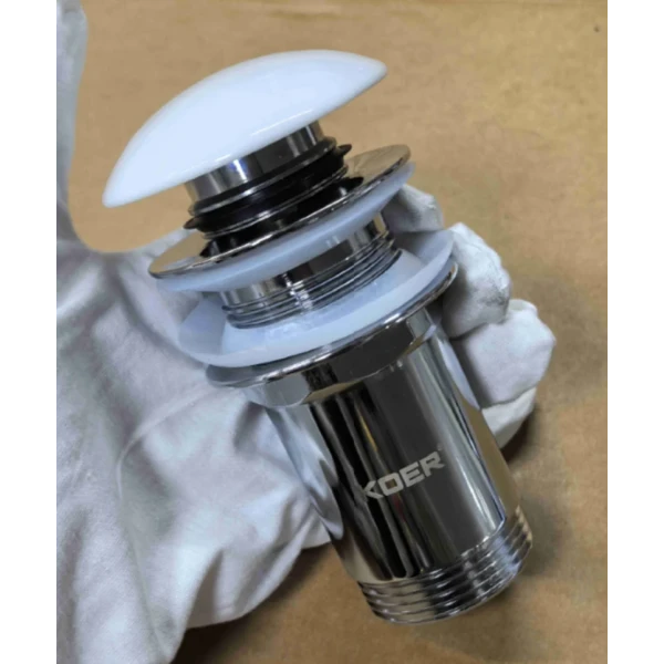 Донный клапан для раковины Koer PW-08-11 1 1/4'' без перелива автоматический СLICK-СLACK (Белая керам.накл) (KR5788)