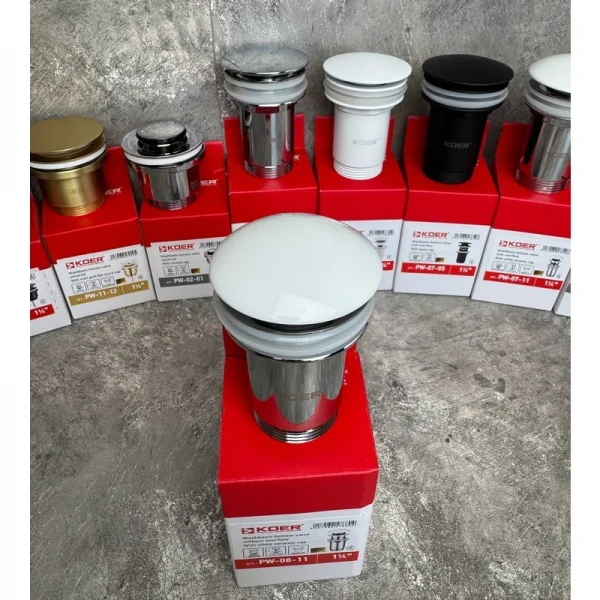 Донний клапан для раковини Koer PW-08-11 1 1/4''  без переливу автоматичний СLICK-СLACK (Біла керам.накл) (KR5788)