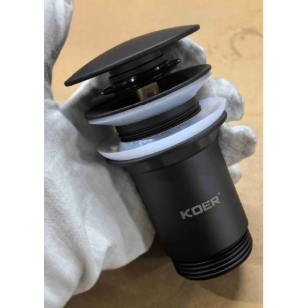 Донный клапан для раковины Koer PW-08-05 1 1/4'' без перелива автоматический СLICK-СLACK (Цвет черный) (KR5789)