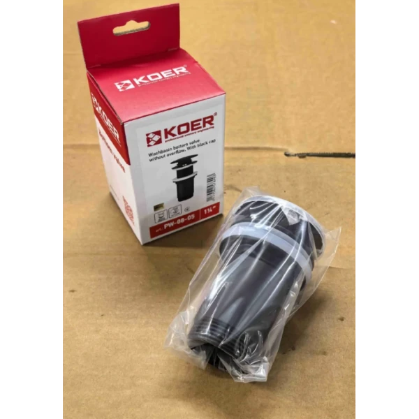 Донный клапан для раковины Koer PW-08-05 1 1/4'' без перелива автоматический СLICK-СLACK (Цвет черный) (KR5789)