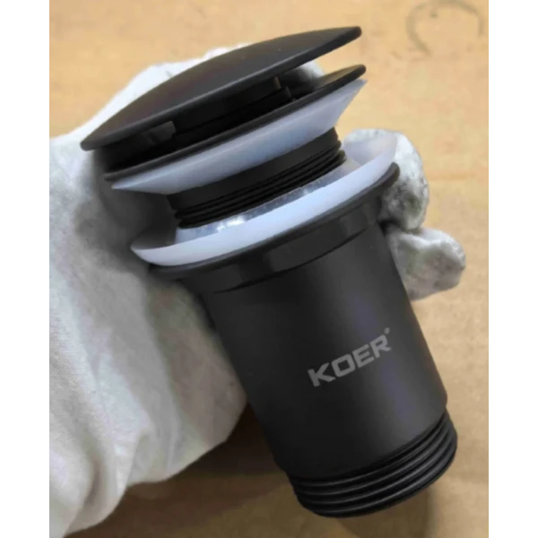 Донный клапан для раковины Koer PW-08-05 1 1/4'' без перелива автоматический СLICK-СLACK (Цвет черный) (KR5789)
