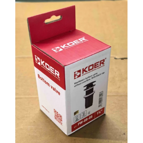 Донный клапан для раковины Koer PW-08-05 1 1/4'' без перелива автоматический СLICK-СLACK (Цвет черный) (KR5789)