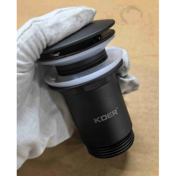 Донный клапан для раковины Koer PW-08-05 1 1/4'' без перелива автоматический СLICK-СLACK (Цвет черный) (KR5789)