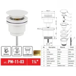 Донний клапан для раковини Koer PW-11-03 1 1/4''  універсальний (з/без перел) СLICK-СLACK (Колір білий) (KR5791)