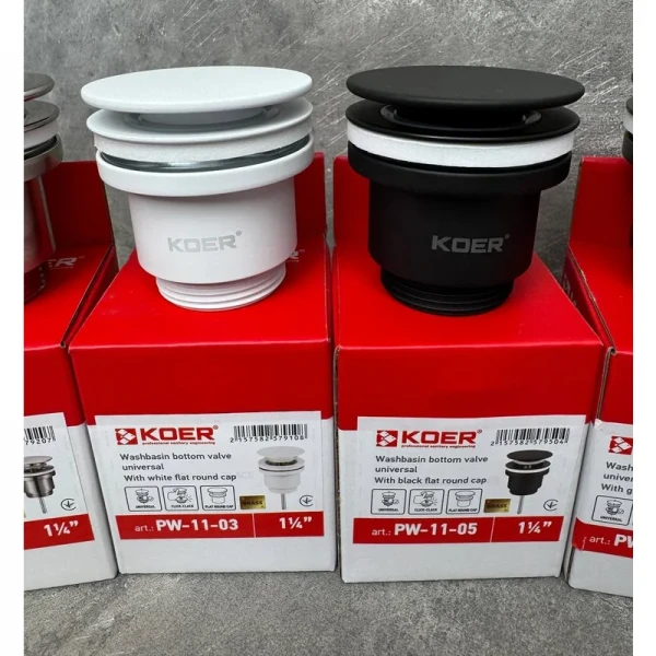 Донный клапан для раковины Koer PW-11-03 1 1/4'' универсальный (с/без перл) СLICK-СLACK (Цвет белый) (KR5791)