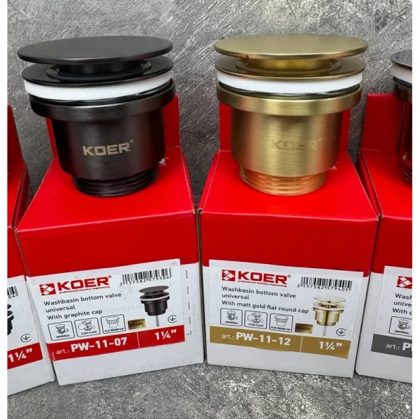 Донный клапан для раковины Koer PW-11-07 1 1/4'' универсальный (с/без перл) СLICK-СLACK (Цвет графит) (KR5793)