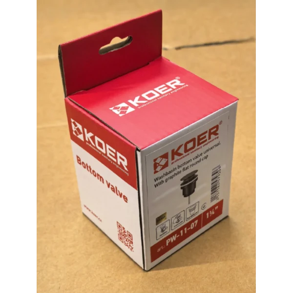 Донный клапан для раковины Koer PW-11-07 1 1/4'' универсальный (с/без перл) СLICK-СLACK (Цвет графит) (KR5793)