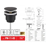 Донний клапан для раковини Koer PW-11-05 1 1/4''  універсальний (з/без перел) СLICK-СLACK (Колір чорн) (KR5795)