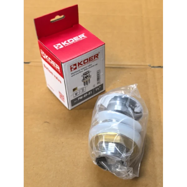 Донний клапан для раковини Koer PW-09-01 1 1/4'' з переливом автоматичний СLICK-СLACK (Колір хром) (KR5796)