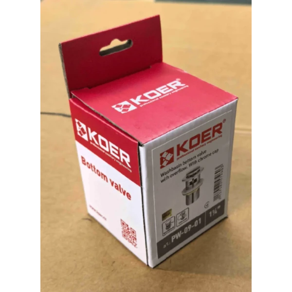 Донний клапан для раковини Koer PW-09-01 1 1/4'' з переливом автоматичний СLICK-СLACK (Колір хром) (KR5796)