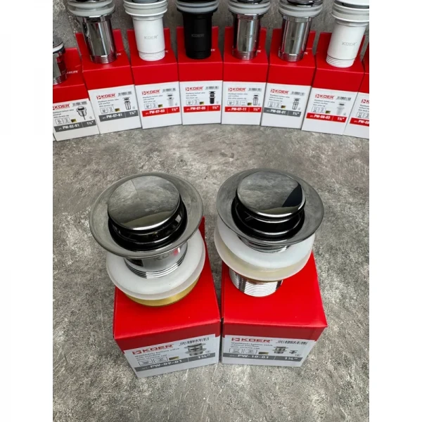 Донный клапан для раковины Koer PW-10-01 1 1/4'' без перелива автоматический СLICK-СLACK (Цвет хром) (KR5797)