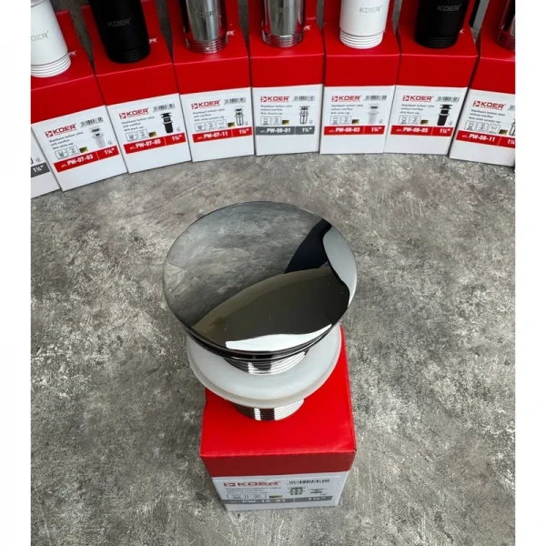 Донний клапан для раковини Koer PW-12-01 1 1/4''  без переливу автоматичний СLICK-СLACK (Колір хром) (KR5798)