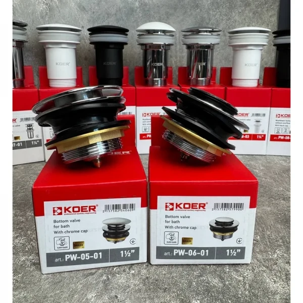 Донний клапан для ванни Koer PW-06-01 1 1/2'' автоматичний СLICK-СLACK (Колір хром) (KR5799)